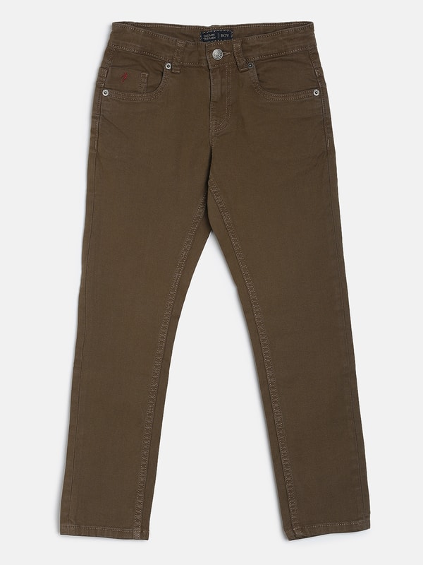 Boys Khaki Mid-Rise Regular Fit Denim Trousers